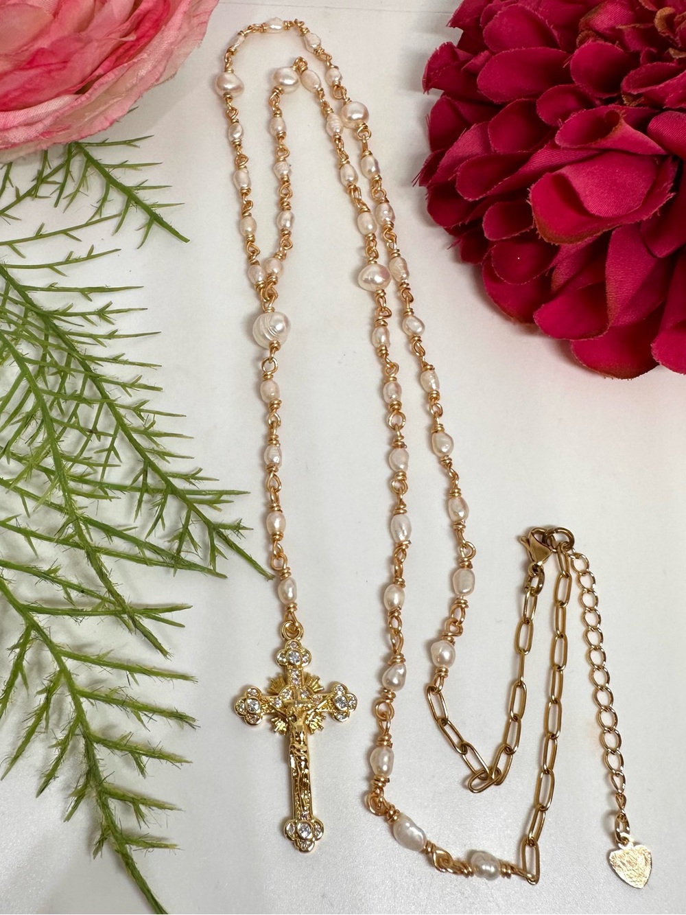 NEW ⚜️ Freshwater Pearl Handmade Rosary Necklace - Picture 4 of 8